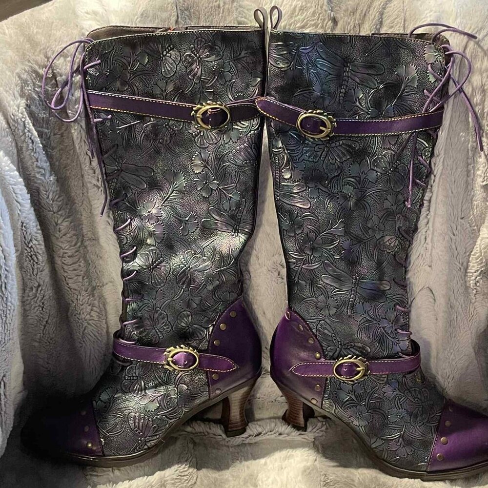 Tooled Leather Dragonfly Boots
